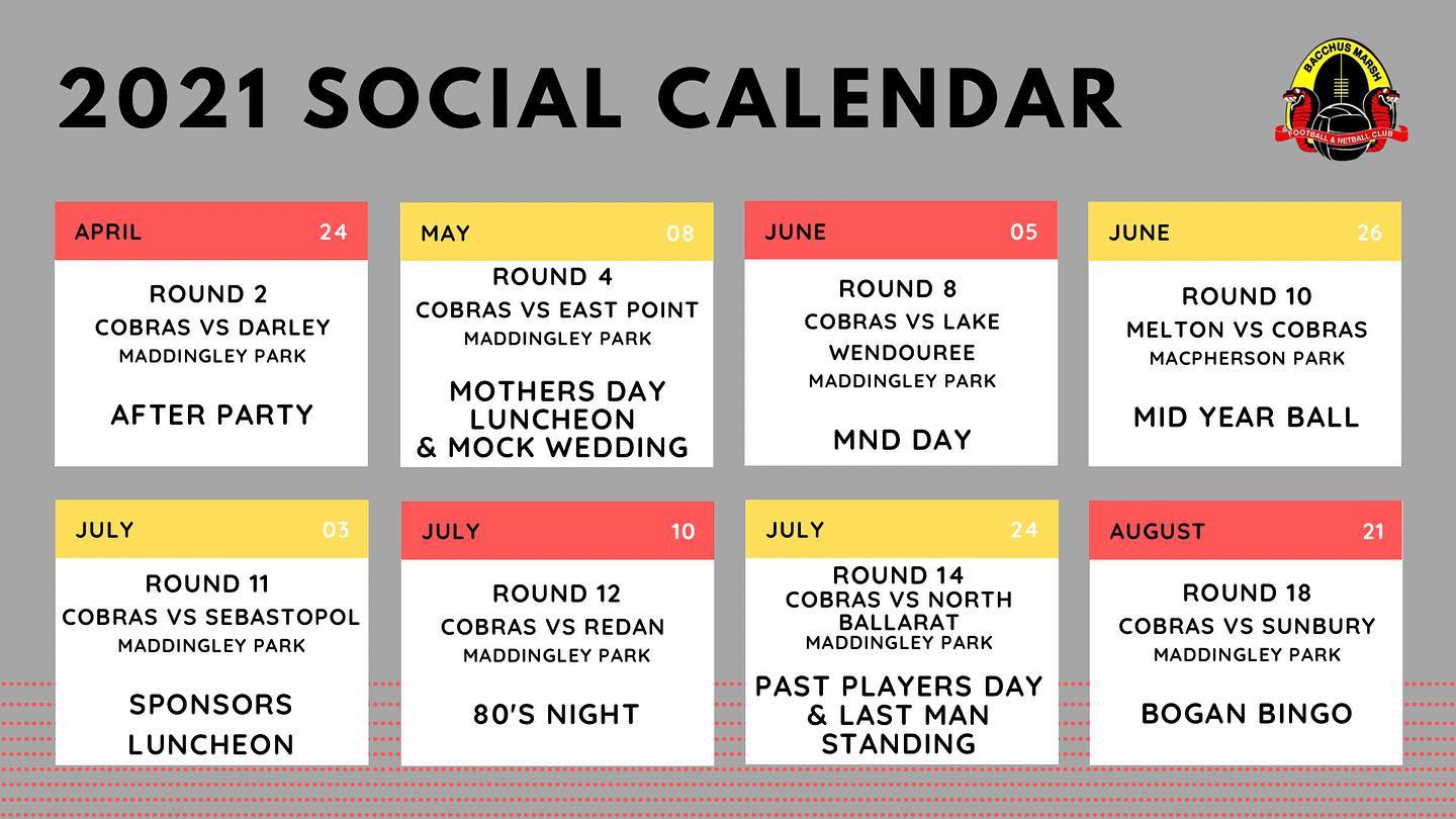 Fixtures & Social Calendar Bacchus Marsh Football & Netball Club